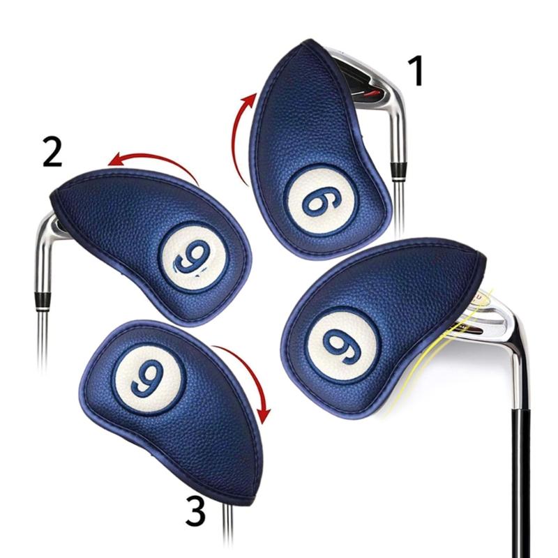 11Pcs Waterproof Golf Putter Cover Golf Iron Head Cover PU Leather Golf Club Cover Iron Headcover Golf Club Head Covers