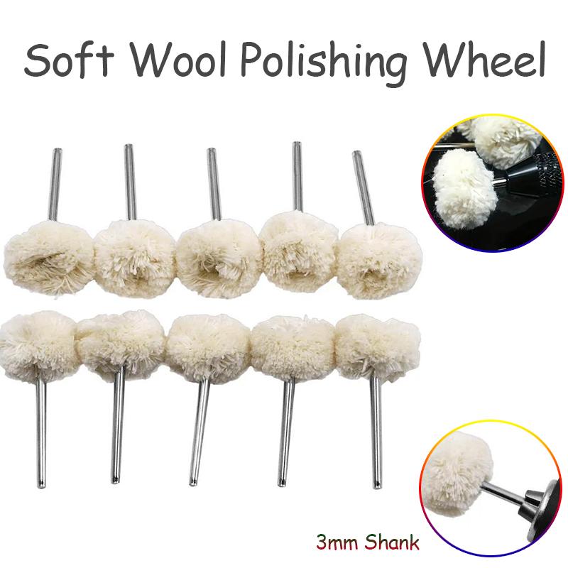 10/20/30pcs Wool Polishing Wheel 3mm Shank Artificial Wool Buffing Wheel Grinder Head Rotary Tools For Stone Metal and Nonmetal