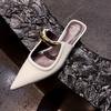 Pointed Thick Heel Half Tray 2025 Spring and Autumn Muller Slippers Half Slippers Low Heel Simple French Metal Women's Bag Head Sandals