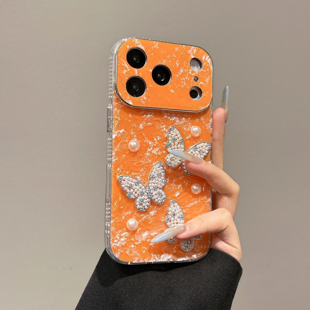 Hoesje voor iPhone 17 16 15 14 13 Pro Max Doe-het-zelf Parel Vlinder beschermhoes volledige dekking Schokbestendig Anti-vingerafdruk