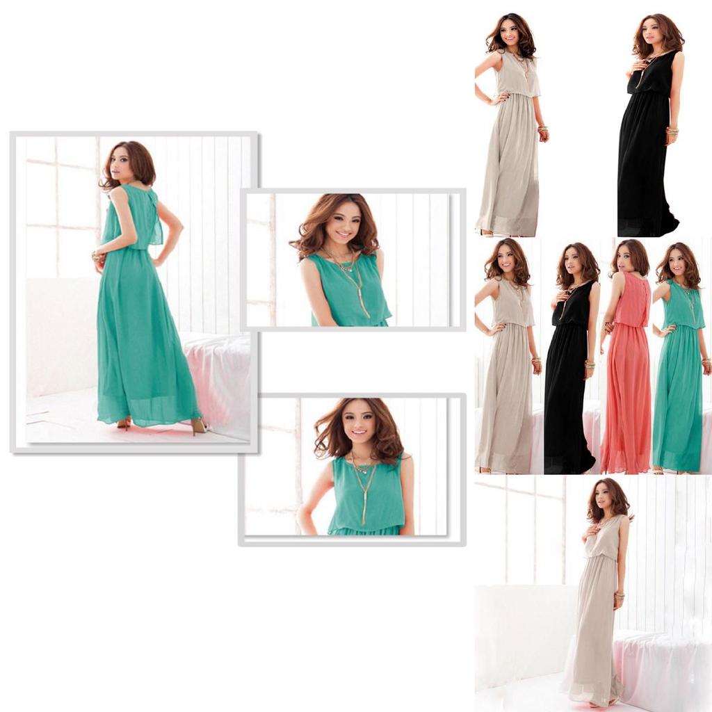 Elegant Summer Fashion Women Round Neck Sleeveless Chiffon Dress For Casual Party
