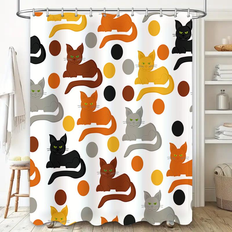 Bathroom Curtain Cats Print Shower Curtain Waterproof Home Decor Polyester Fabric Size Customizable Perfect Gift For Cat Lovers