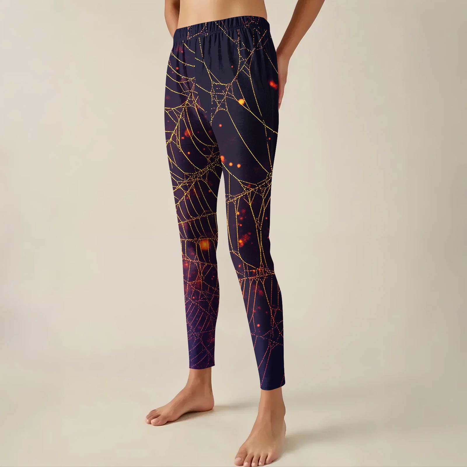 

Женские брюки с эластичным мягким низом и принтом Хэллоуина, повседневные домашние спальные брюки L темно-фиолетового