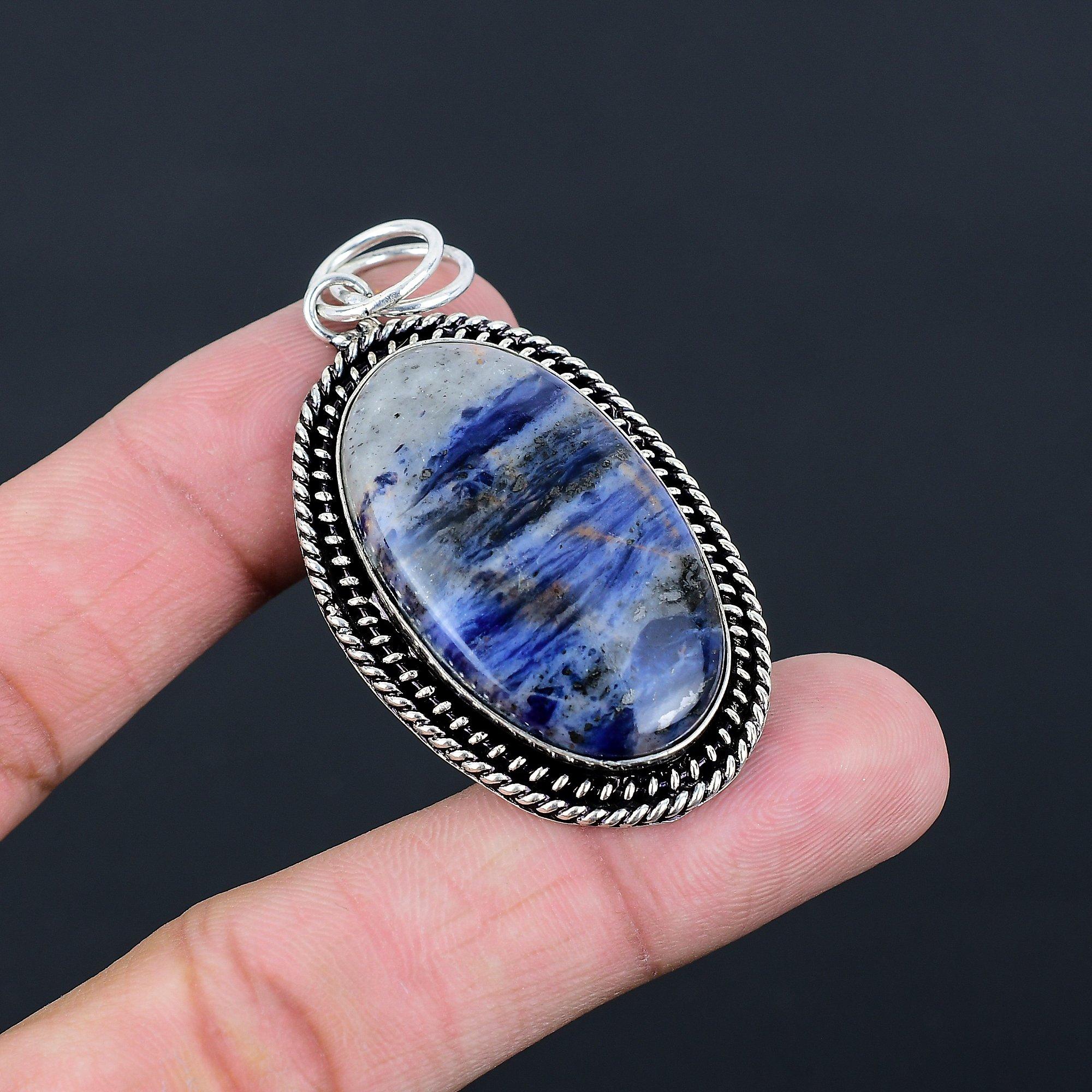 Daughters Day Deal Sodalite Gemstone 925 Silver Bezel Handmade Pendant Jewelry