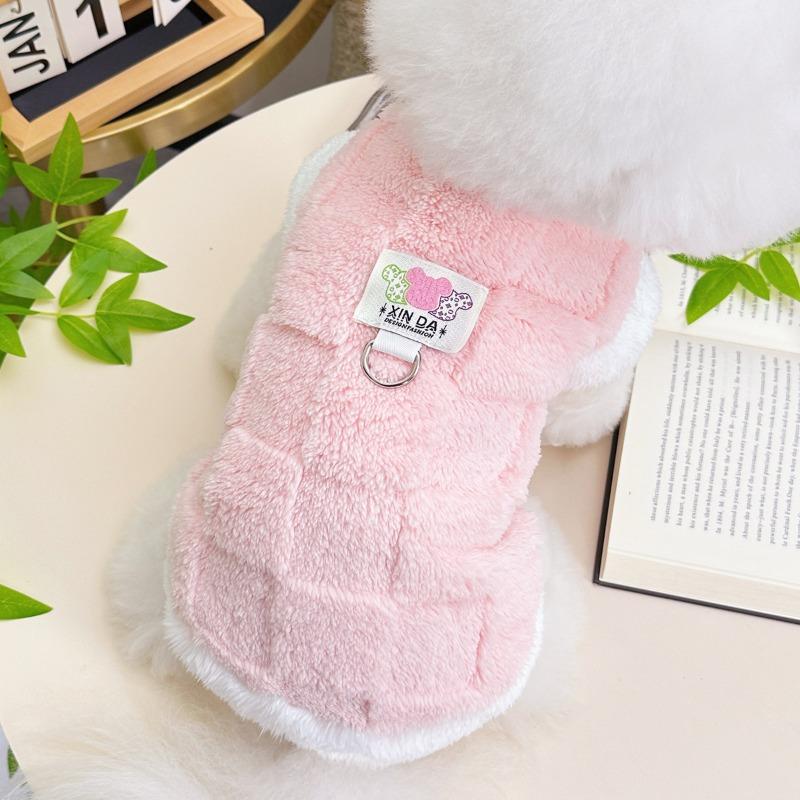 Winter New Fleece Warm Pet Dog and Cat Plush Clothes, Teddy Bichon Frise Checkered Vest