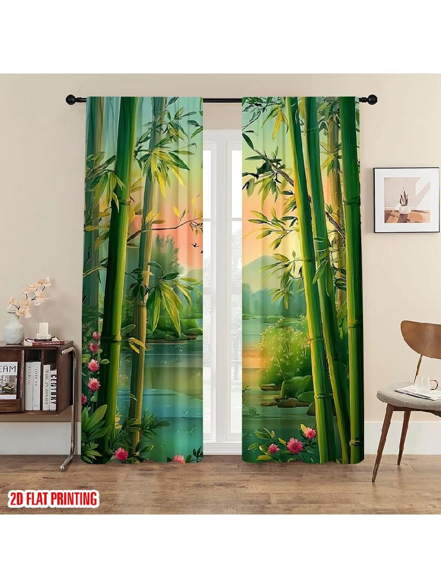 

Polyester Floral Scenic Printed Curtains Designed Quality Material Ideal Zen Semi Sheer Set Of 2 Made W100*H70(CM)-Grommet top&2PCS