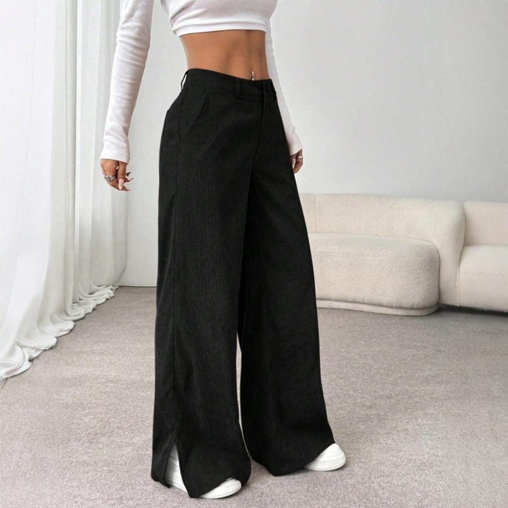 Women's Corduroy Pants Casual Women's Solid Color Corduroy Loose Straight Pants