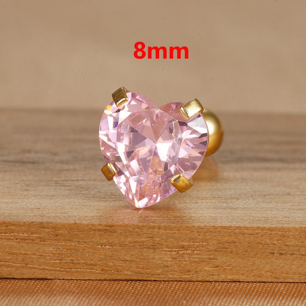 1 Adet Sade Pembe Zirkon Kalp Küçük Küpe Moda Minik Paslanmaz Çelik Charm Helix Kıkırdak Piercing Takı