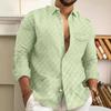 Herren Kariertes Jacquard Revers Langarmhemd