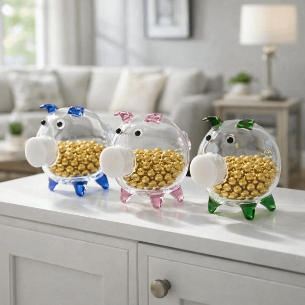 Transparent Pig Shape Piggy Bank Cartoon Golden Beans Container Cute Piggy Money Bank  Home Decor