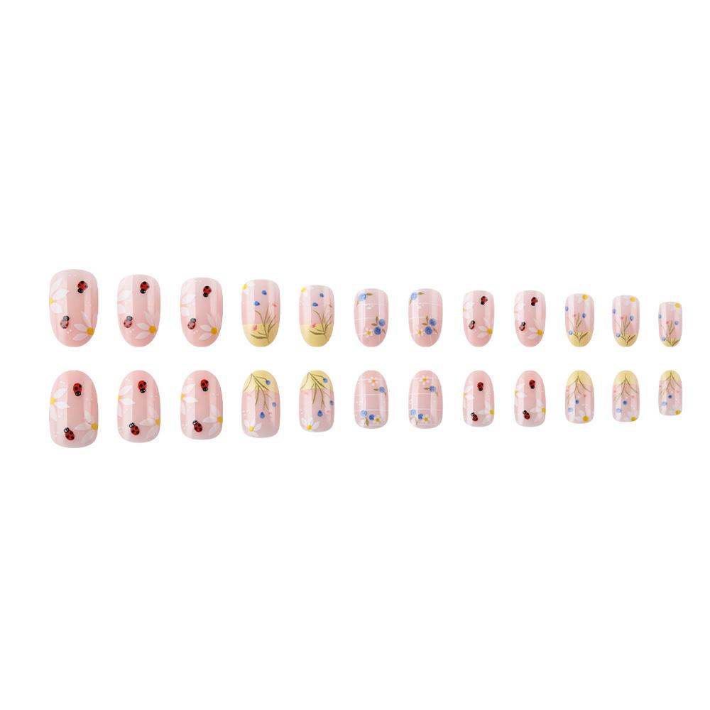 24-Piece Fresh Spring Floral Oval Nails - Medium Length False Fingernails