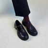 Sheepskin Version~ Retro Commuter Mary Jane Loafers Women's Hollow T-button Small Leather Shoes Thick Heel Thick Sole Round Head Single Shoes