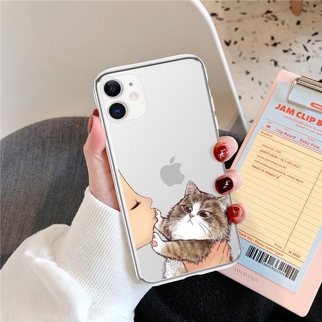 Cute Cat Phone Case For iPhone 13 12 11 Pro Max X XR XS Max 7 8 6 6s Plus 12 13 Mini 5 5S SE2020 Soft TPU Transparent Back Cover