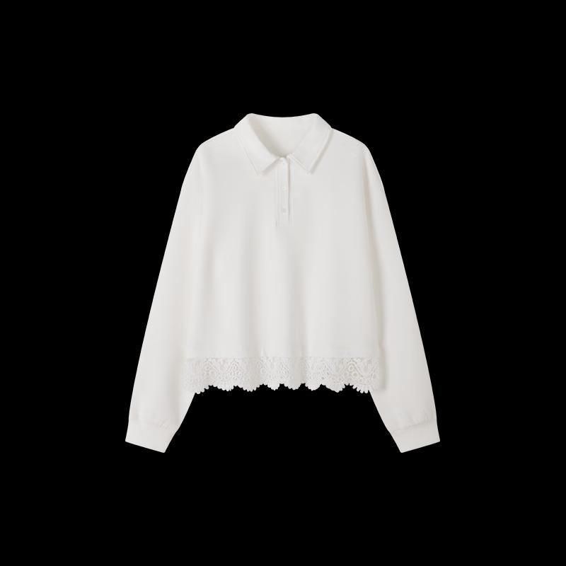 Women's Breathable Lace-Stitched Lapel Sweatshirt