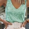 Women Vest Shiny Sequins Loose Fit Deep V Neck Sleeveless Tops Party Nightclub Stage Performance Camisole