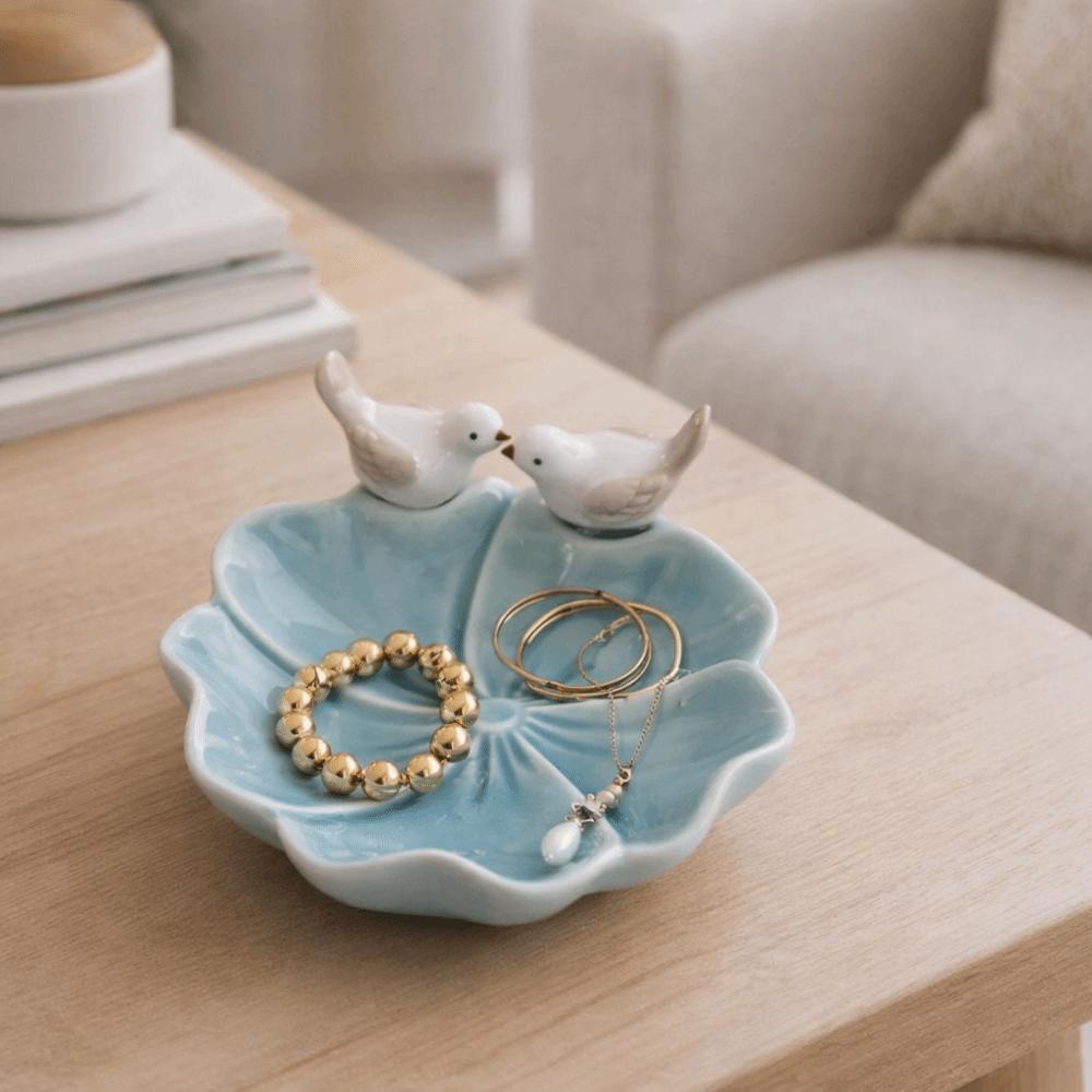 Blumige Keramik-Dessertplatte Niedliche Tee-Snack-Obstschale Vogelform-Gebäckplatte für die Küche