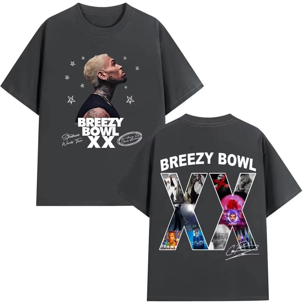 Chris Brown Breezy Bowl XX 2025 Tour Concert Merch T-shirt Men's Women Fashion Hip Hop T Shirt  Casual Oversized T-shirts