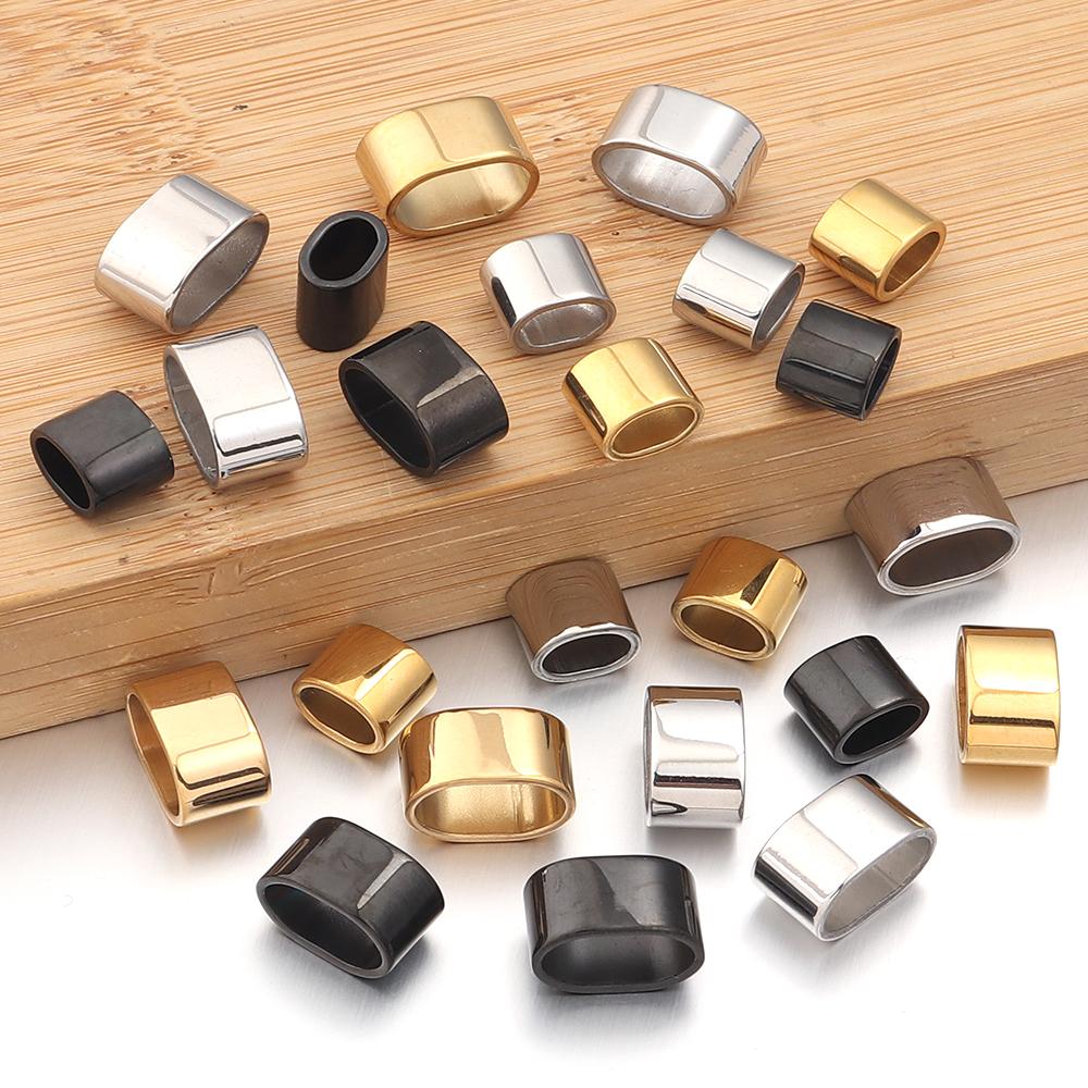6 Piezas Tubo Plano de Acero Inoxidable Cuentas Deslizantes Cuentas de Posición Agujero Grande Cuentas Metálicas DIY Cierres para Pulseras de Cuero Para Hacer Joyería