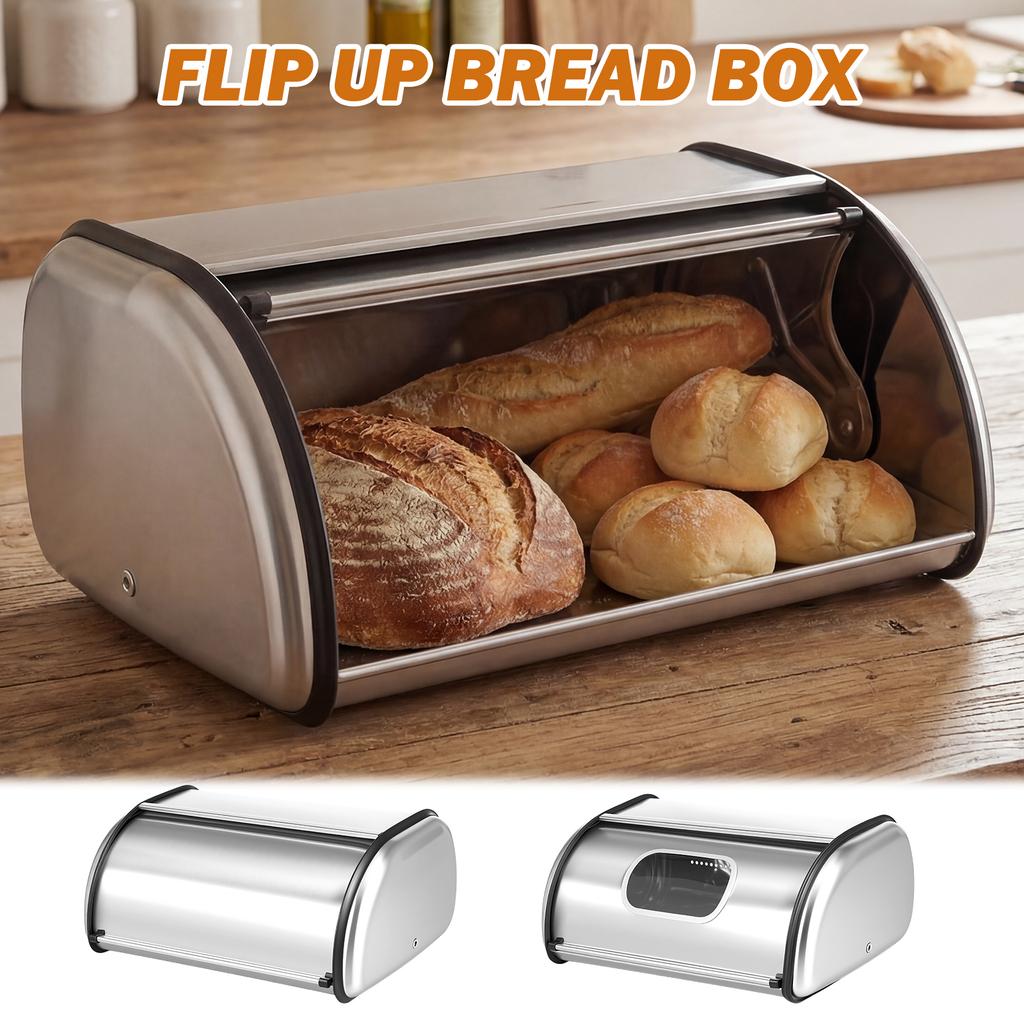 Stainless Steel Bread Box Large Capacity Cake Bin Dustproof Bakery Storage Container Flip Cover Food Keeping Fresh Box