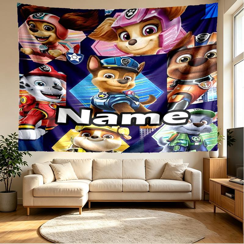 Custom Name Personalized PAW Patrol Print Tapestry, Wall Art Decor, Bedroom, Dorm, Apartment, LivingRoom, Party Backdrop, Gift for Birthday