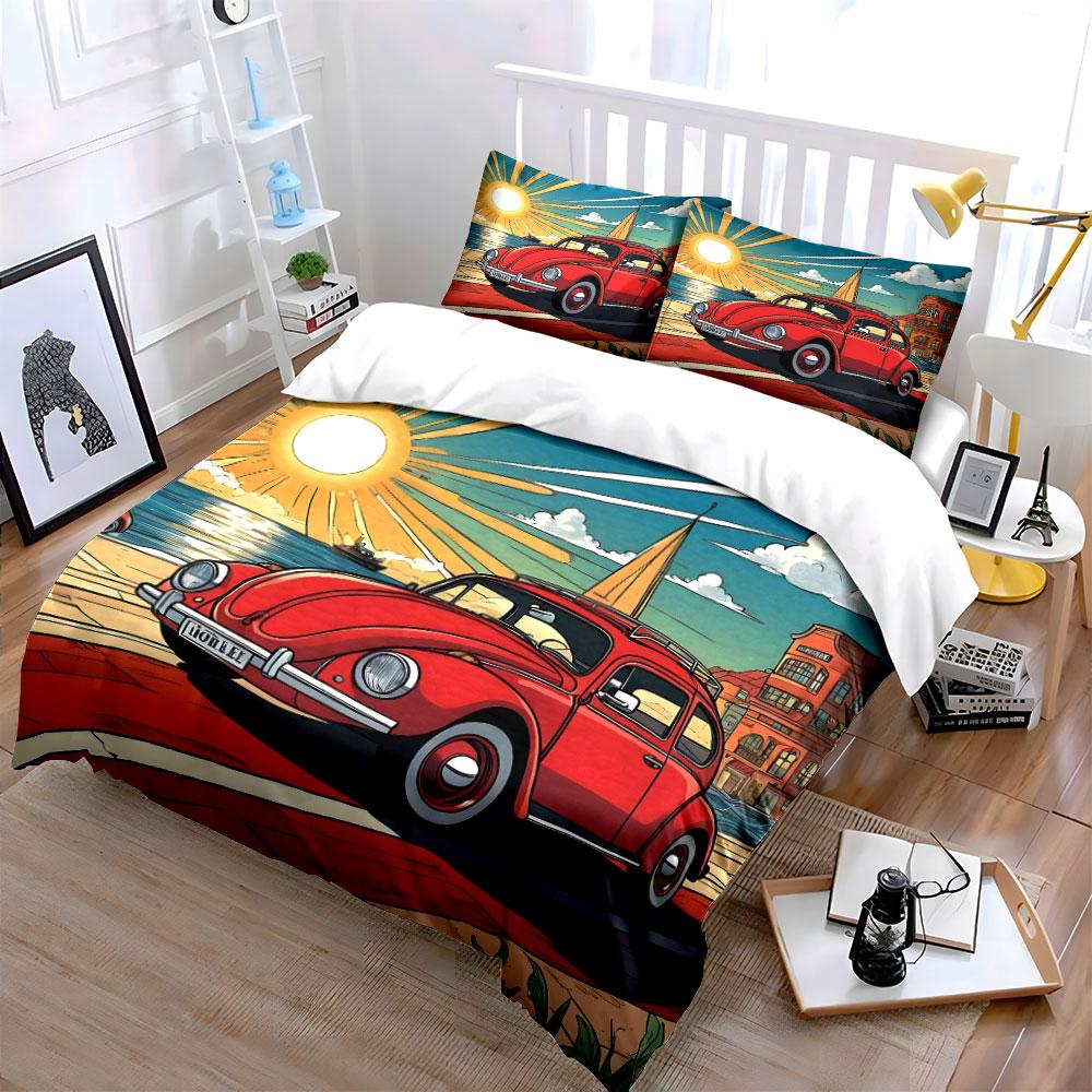 Vintage Car Summer Beach Set Exquisite Three-Piece Bedding Set Gift For Kids And Adults