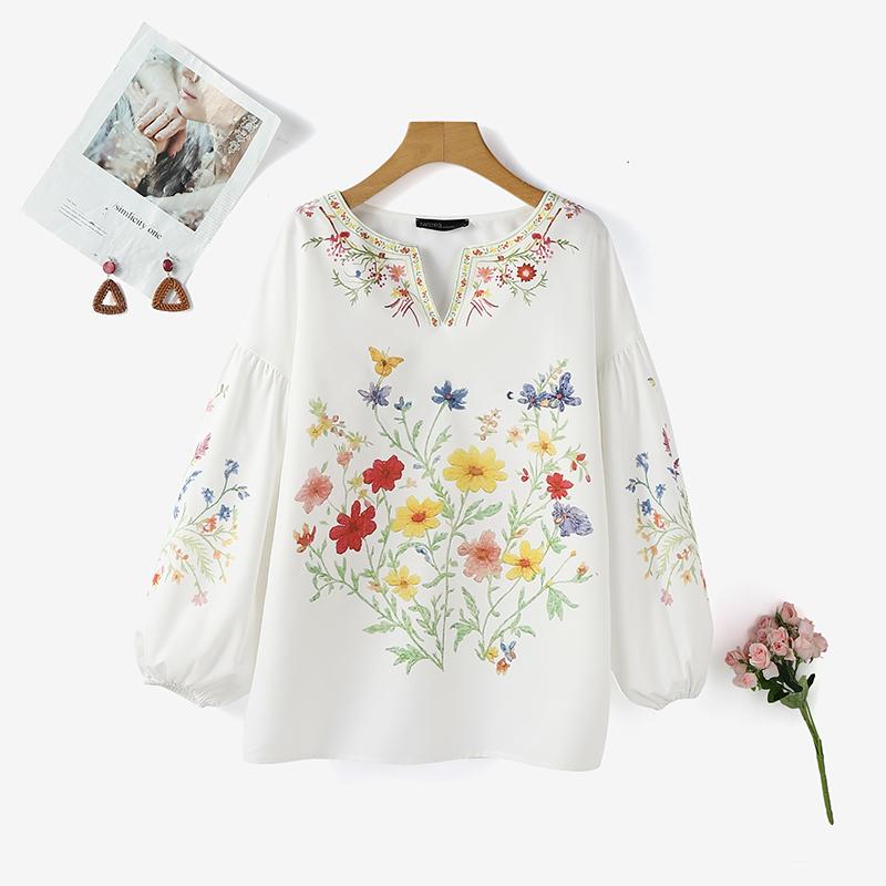 ZANZEA Women Round Neck Long Sleeve Casual Floral Print Blouse