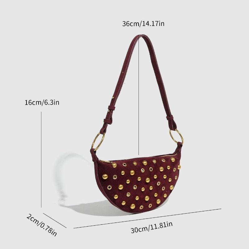 Designer Studded Shoulder Bag Rivet Crescent Bag  New Women Metal Underarm Bag High-end Retro Rivet Polka Dot Shoulder Bags