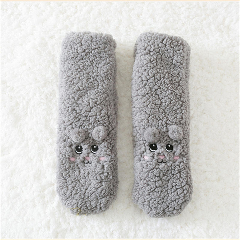 Dámské teplé jednobarevné podlahové ponožky Neklouzavé plyšové pletené korálové fleecové ponožky No Show Socks