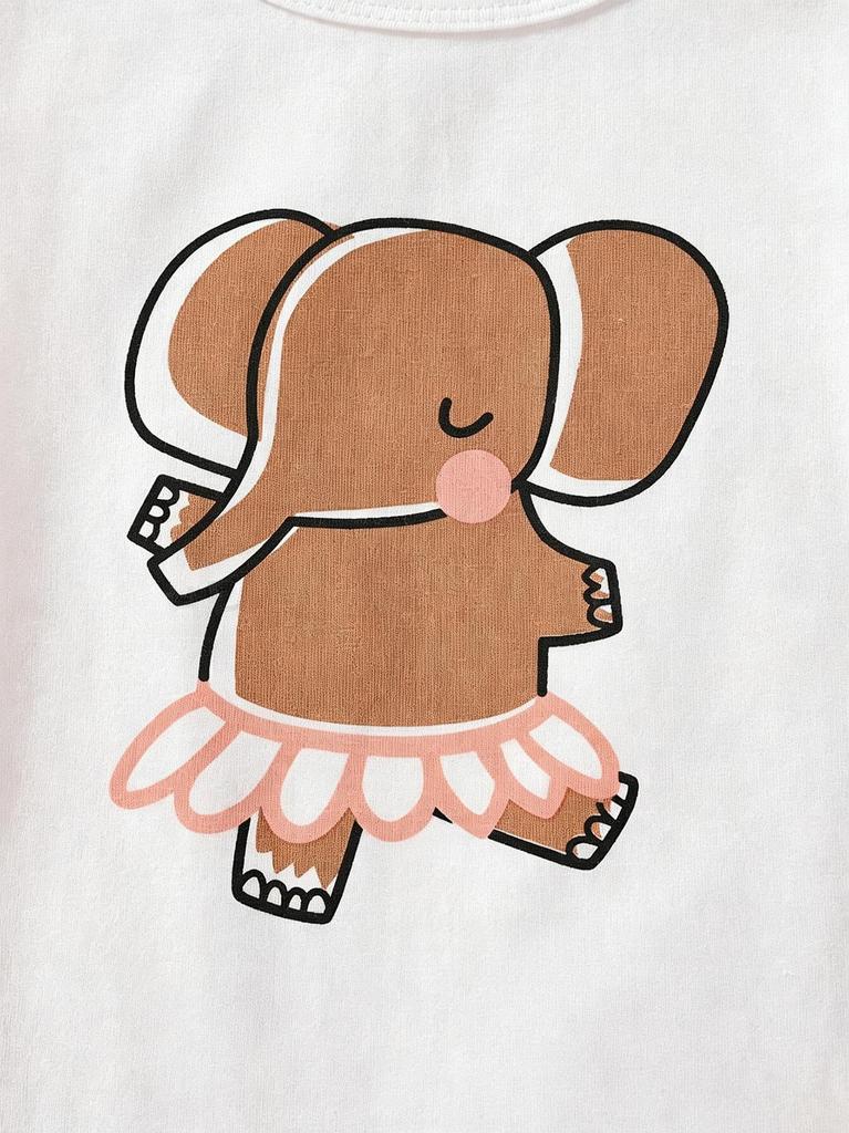 Little Girls Cute Dancing Elephant Print Outfit Crew Neck Short Sleeve T-Shirt & Shorts Casual Summer 2 Piece Clothing Set for Kids 2-8Y