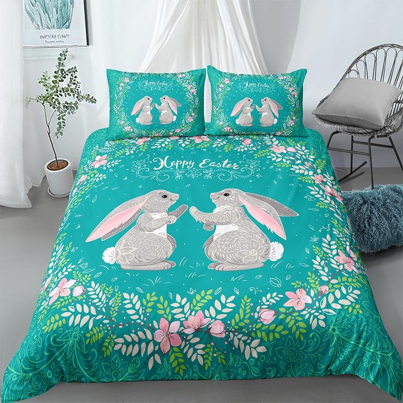 Cat Flowers King Queen Duvet Cover Cartoon Kitty Floral Bedding Set For Kids Lovely Animals Black 2/3pcs Polyester Quilt Cover