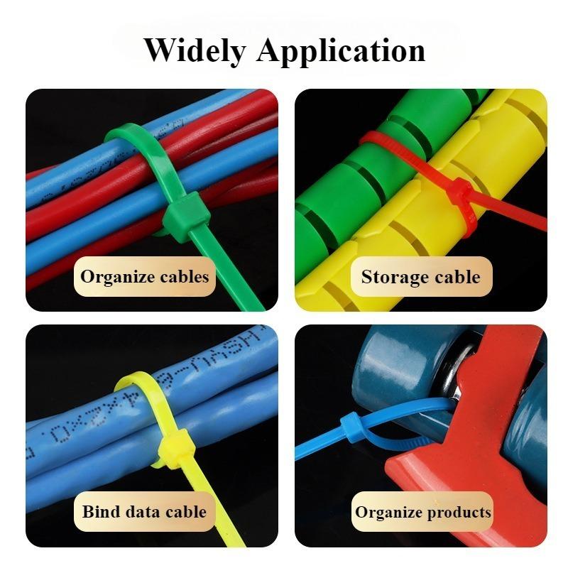 100PCS/Bag Plastic Cable Ties Nylon Self Locking Multicolor Nylon Cable Tie Home Office Detachable Cable Zip Ties 4×200mm