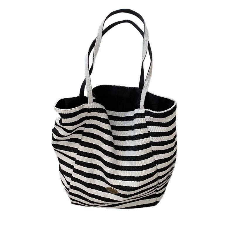 Casual Canvas Bag Korean Lazy Style Underarm Bag 2025 New Large-capacity Striped Shoulder Bag Student Class Bag