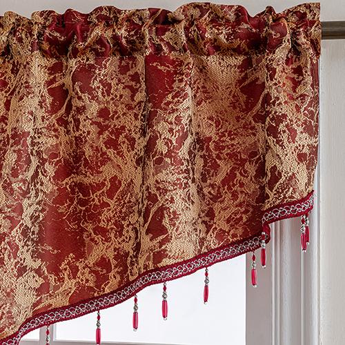 1PC Nuan Series Vintage Luxury Bead String Decorative Valance Jacquard Short Window Valance for Living Room Bedroom Home Decor