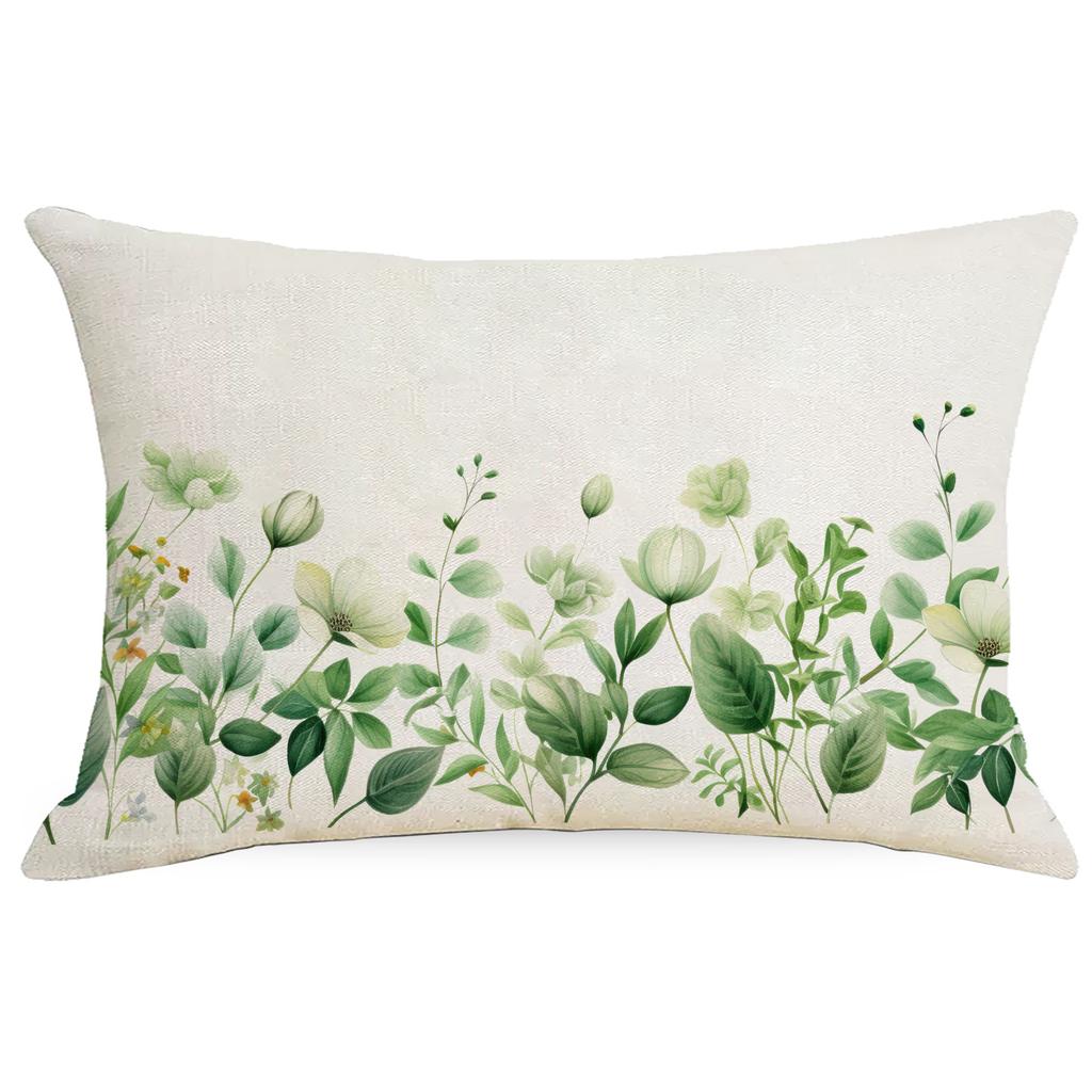 Green Plants and Green Flowers and Plants Series Linen Home Sofa Pillow Case Bedroom Pillow Single Side Print