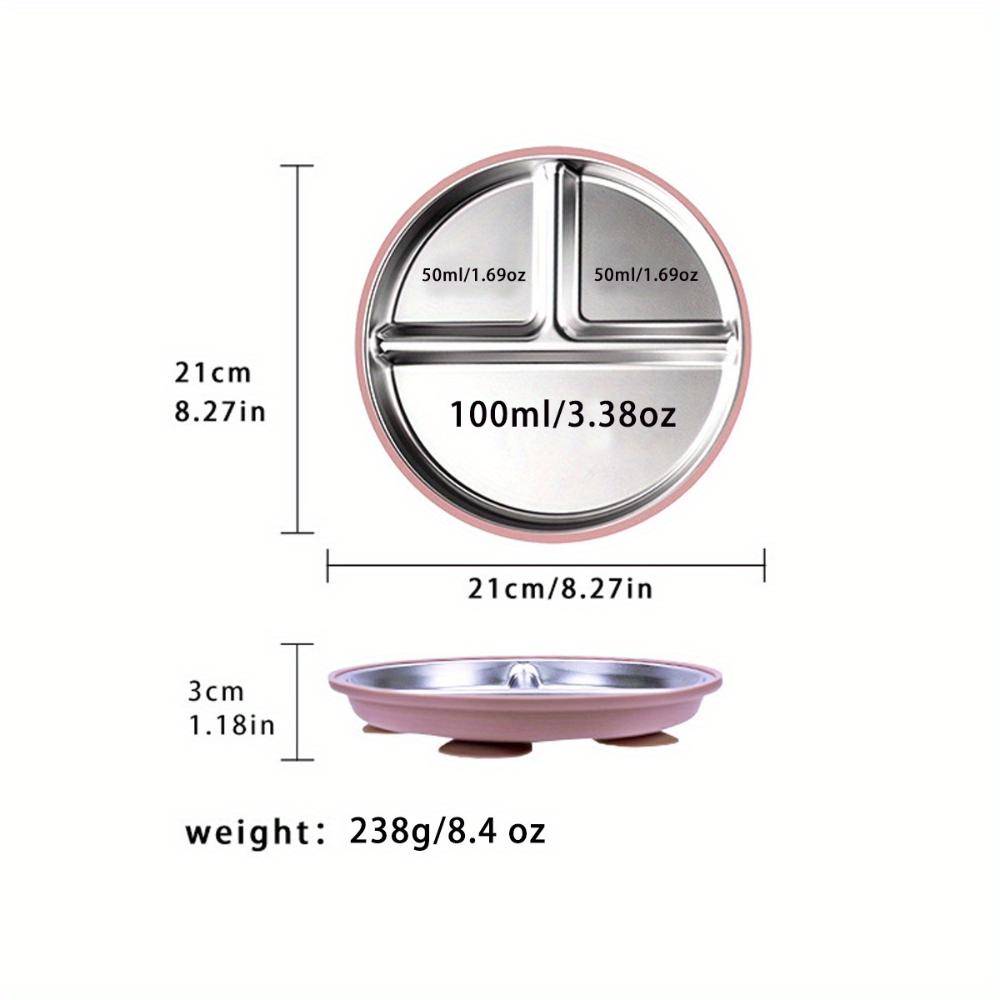 Round 304 Stainless Steel Divided Lunch Box 3 Grids Food Container For Kid Cute 3 Compartments Children's Silicone Dinner Plate