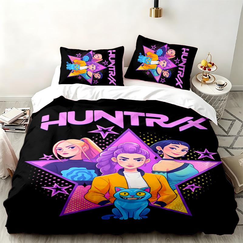 Kpop demon hunters 3pc set Perfect for bedroom use Comfortable bedding set includes a duvet cover and two pillowcases Ideal birthday or Christmas gift