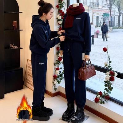 Velvet-Enhanced Casual Sports Suit - Women's Autumn/Winter 2025: Stylish Hoodie & Jogger Pants Two-Piece Set