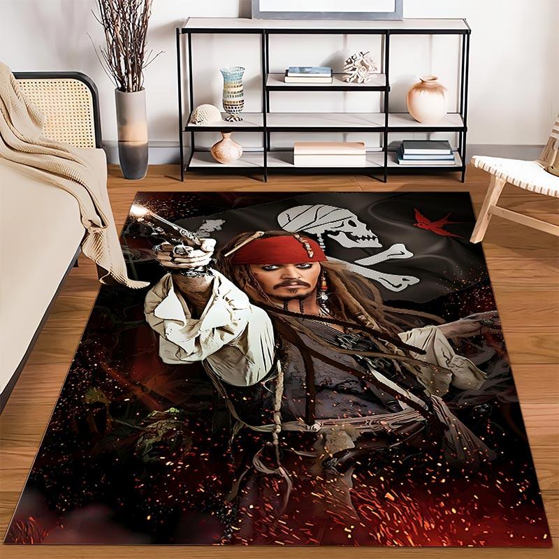 Pirate-Themed Carpet with Skull1Crossbones1Red Parrot1and Fiery Background Suitable for use as an anti-slip1 for1room and bedroom sofas