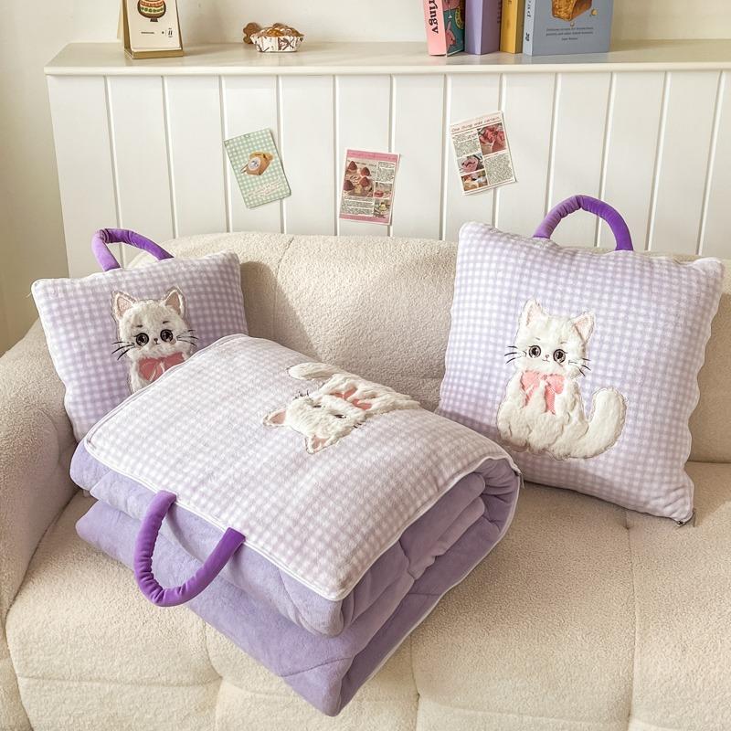 Cute Soft Flannel 2-in-1 Pillow Blanket Thickened Foldable Multi-Function Nap Blanket Comforter Car Pillow Girls Birthday Gift