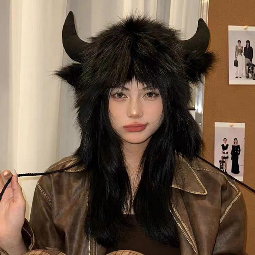 Black Bull Demon King Plush Pullover Hat Men's and Women's Autumn and Winter Plush Ear Protector Hat Thickened Warm and Cold Hat