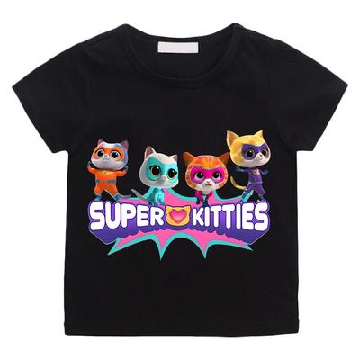 SuperKitties Cartoon Printed Summer 100% Pure Cotton Short Sleeved Casual Top