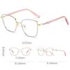 New Trend Anti Blue Light Metal Frame Flat Mirror Cat Eye PC Glasses for Men Women Business High-end