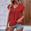 Spring and summer foreign trade women's clothing cross-border new products European and American tops solid color buttons fashion short sleeves women