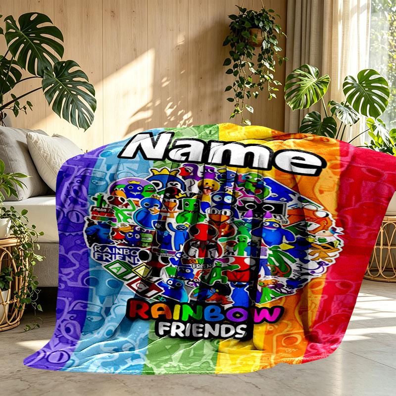 Kişiye Özel İsimli Oyun Rainbow Friends Baskılı Battaniye, Ev Dekorasyonu, Yatak Odası, Kanepe, Kamp, Koltuk, Doğum Günü Noel Hediyeleri