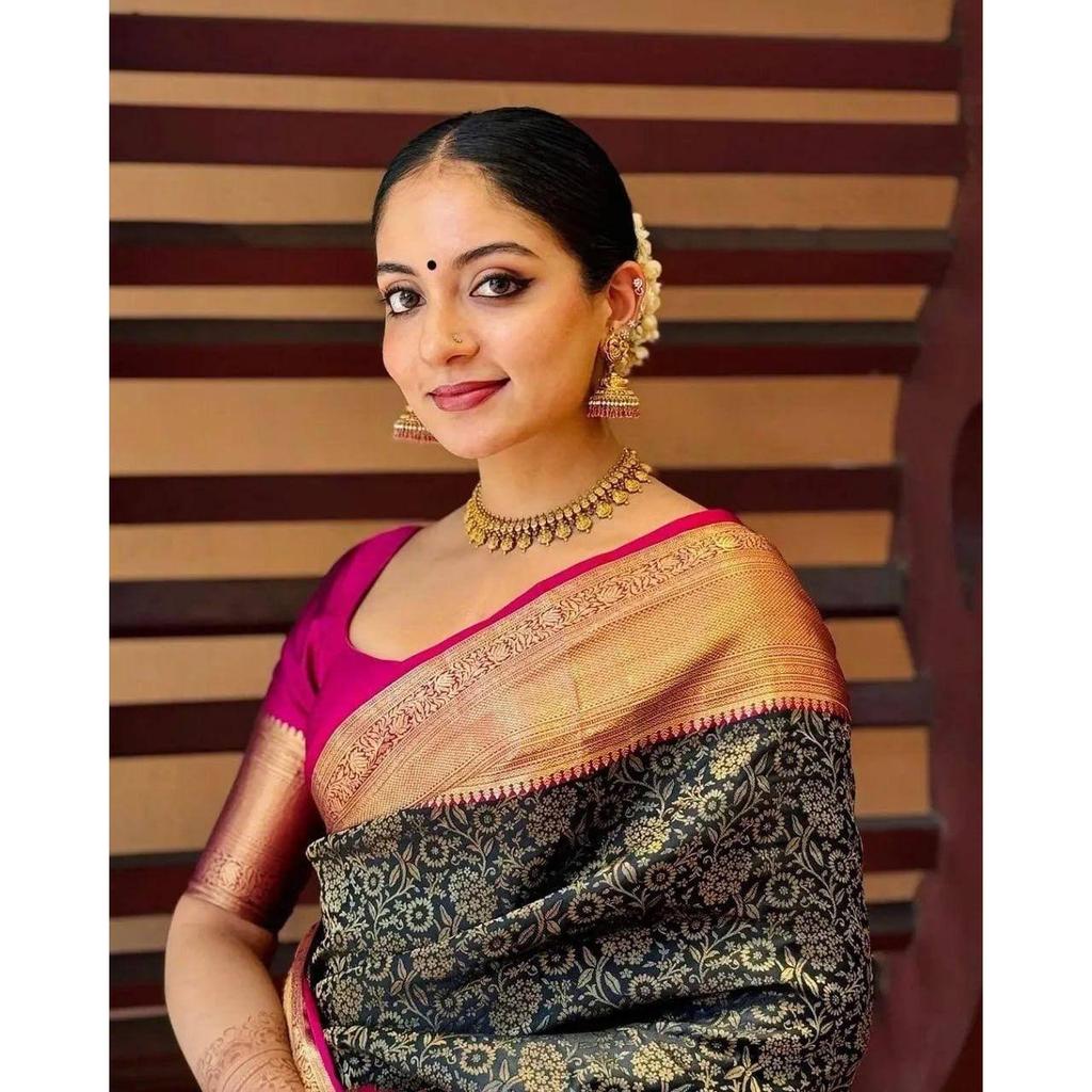 New Launch – Elegant Soft Lichi Silk Saree with Rich Jacquard Weaving & Contrast Blouse Elegance
