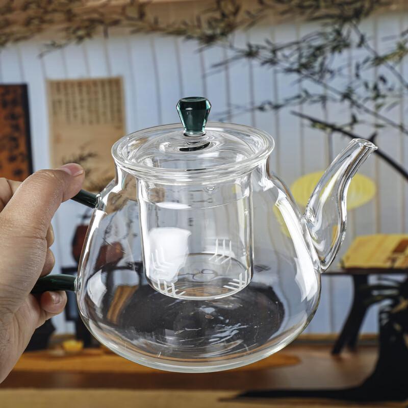 Shangqi Transparent Glass Teapot with Dark Green Handle