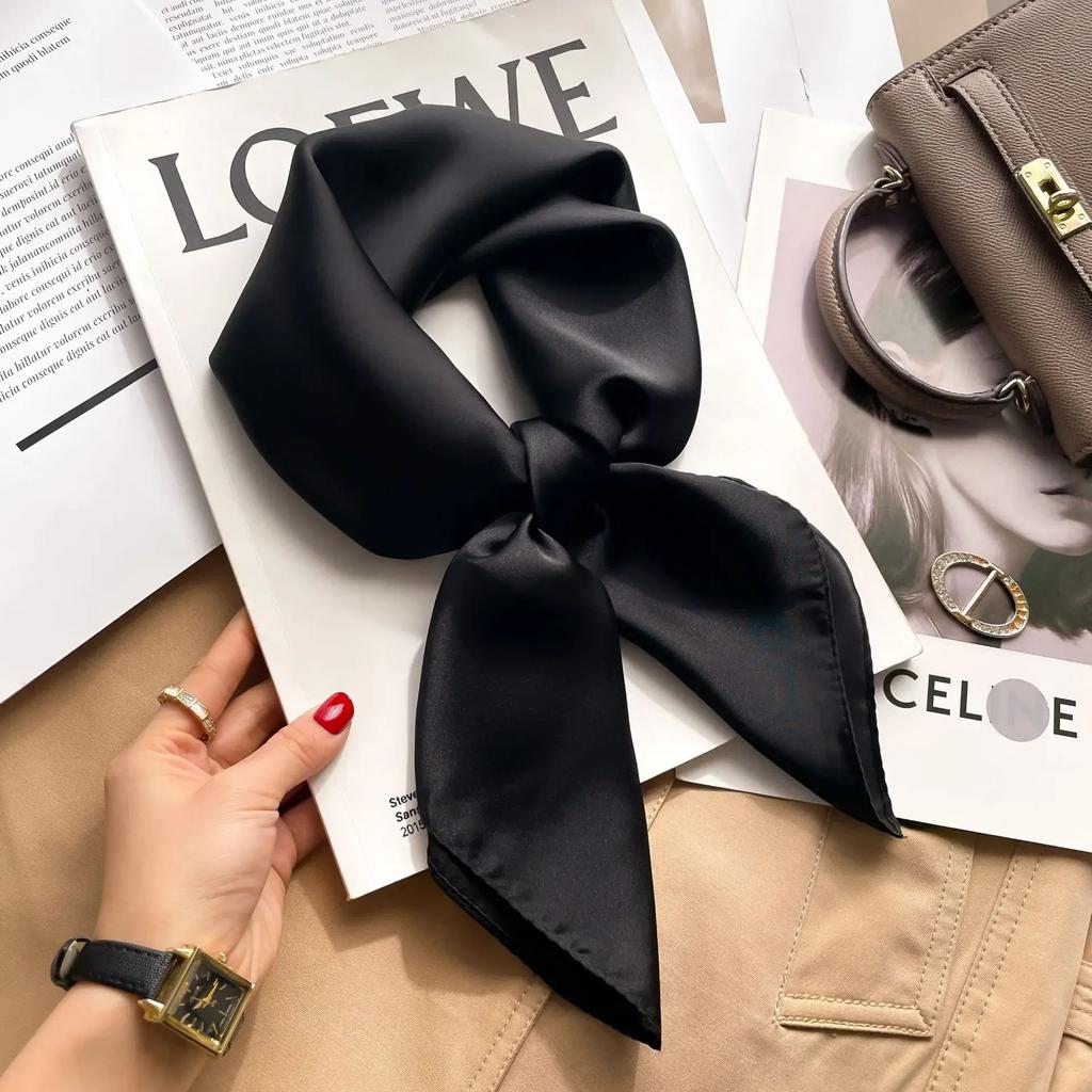 70cm Solid Colors Neckerchief Hijab Scarf For Women Silk Satin Headband Hair Scarves Female Square Shawls Head Scarfs For Ladies