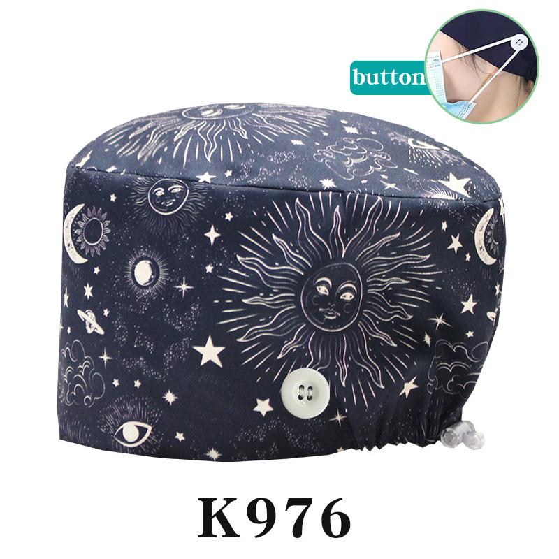 Cartoon Printed Nursing Caps Men Women Medical Hats Adjustable Long Hair Pet Dental Clinic Doctors Scrub Hat