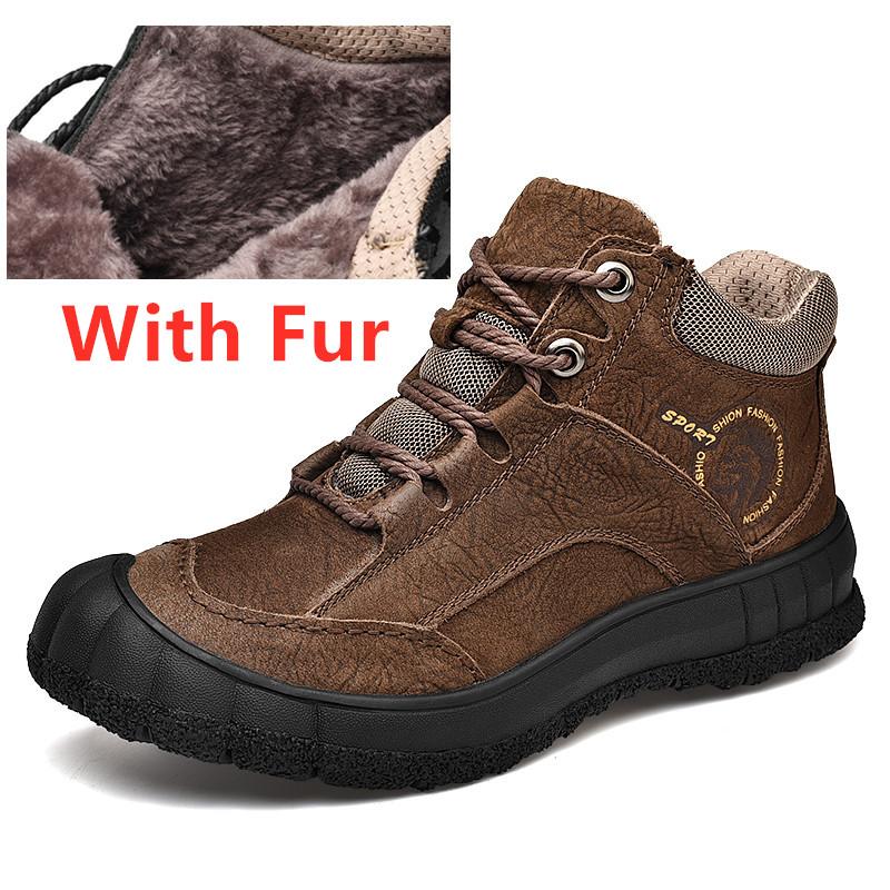 Luxury Winter Men'S Boots Genuine Leather Outdoor Hiking Shoes Men Handmade Non-Slip Warm Boots Casual Climbing Bottes D'Hiver