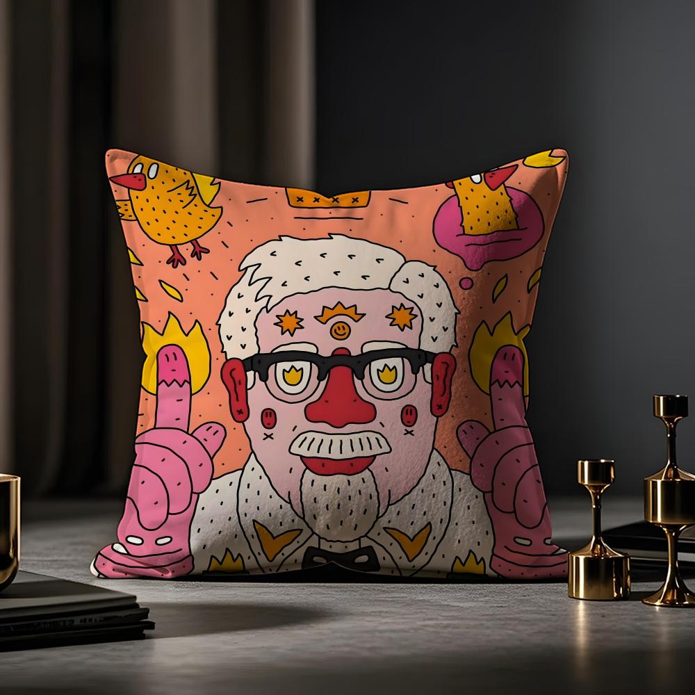 Abstract Style Animal Doodle Cushion Cover Anti-dustmite Pillowcase Invisible Zipper Silky Short Plush Sofa Cushion Cover